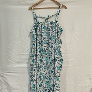 Old Navy White Midi Dress with Blue Floral Pattern